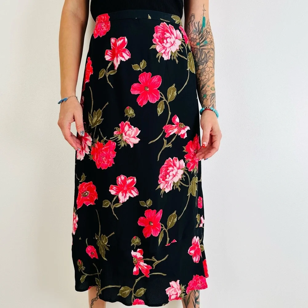 Vintage JM Collection Floral Midi Skirt Boho flowy chiffon Sheer - Picture 3 of 6